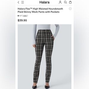 Halara Viral Stretch Work Pants XL High-Waisted Houndstooth Plaid Black/Gray NWT